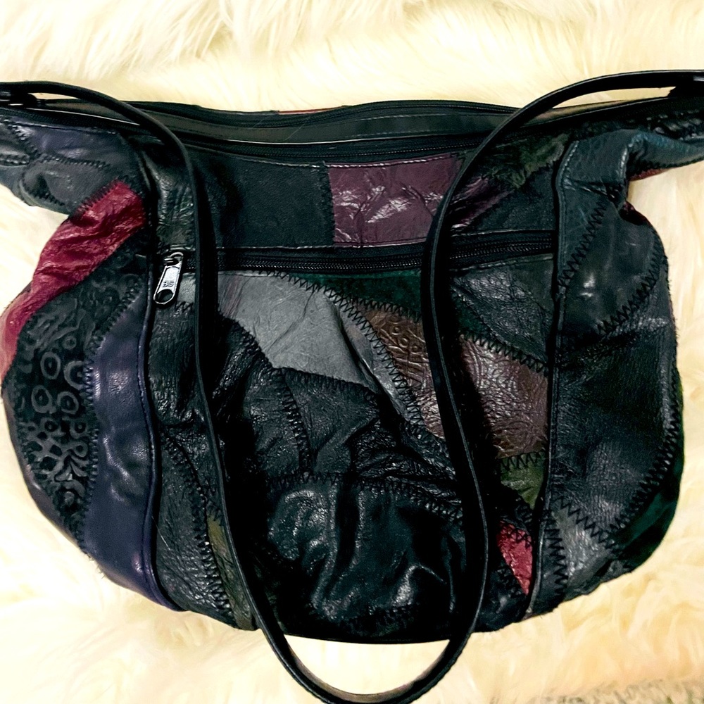 Vintage  Leather Patchwork Ladies Shoulder Bag Multicolor  Black Gorgeous ❤️